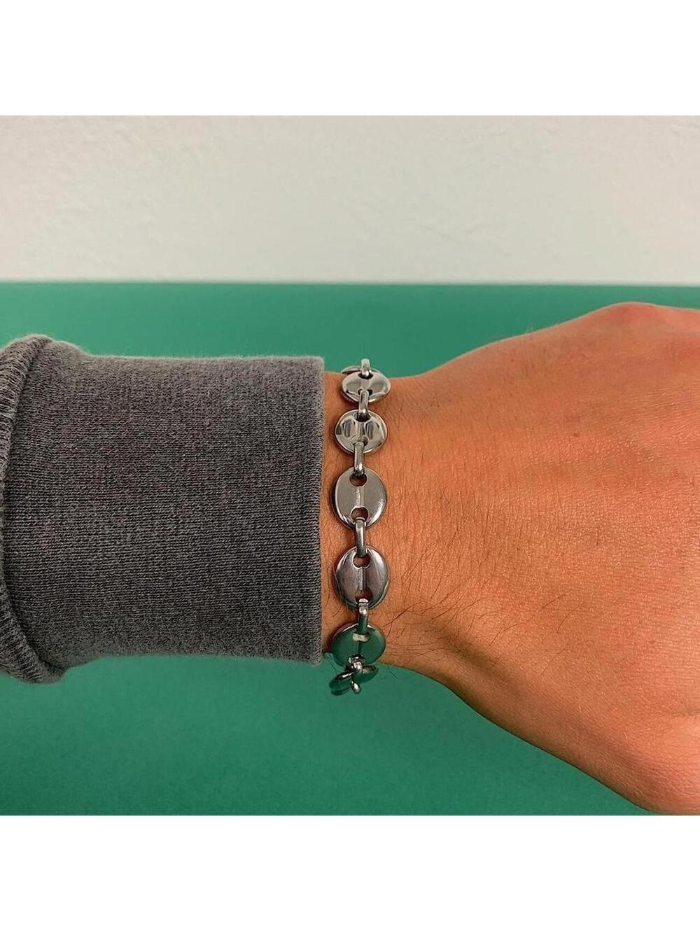 Y2k Cyber Vintage style Coffee Bean Stainless Steel Silver Bracelet. High